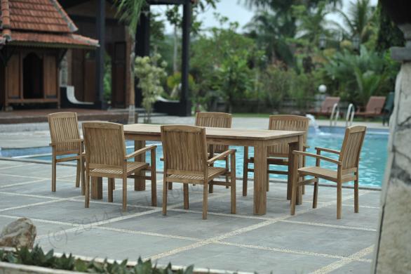 Tekowy stół ogrodowy 220x100 cm z 6 składanymi krzesłami